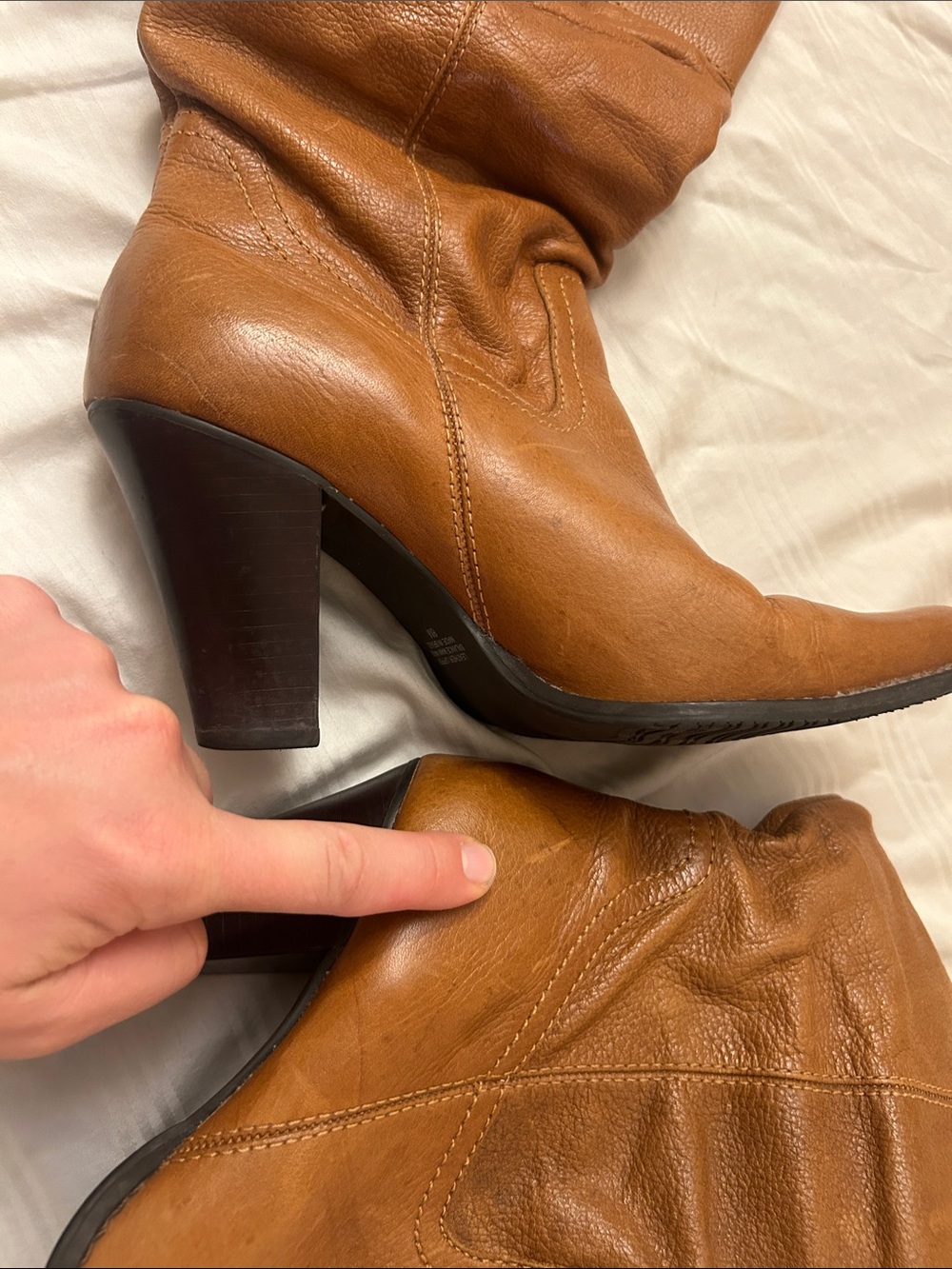 White Mountain Cognac Genuine Leather Mid-Calf Heeled Boots - Picture 2 of 7